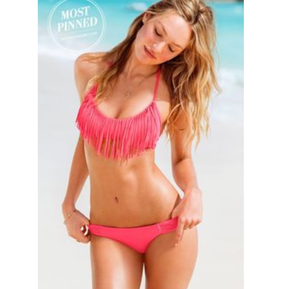 Bright blue fringe scoop neck swim top